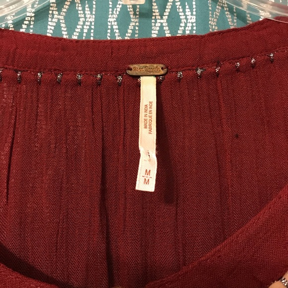 Free People maroon peasant top with beige accent M - Picture 5 of 6